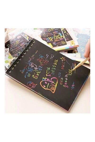 Minnoş Dükkan Sihirli Siyah Defter Scratch Note Kazımalı Deftrer 20 Cm X 14 Cm