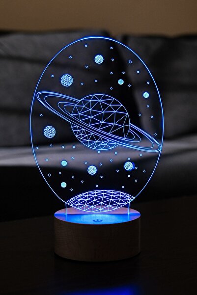 BY-LAMP Uzay Temalı Hediye. Galaxy Saturn Figürlü Led Gece Lambası | 7 Işık R...