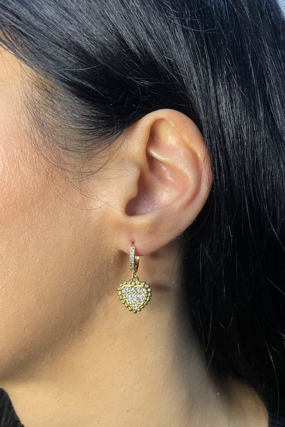 Onouqo Gold Color Blackening and Rusting Free Steel - Zircon Stone Heart Earrings