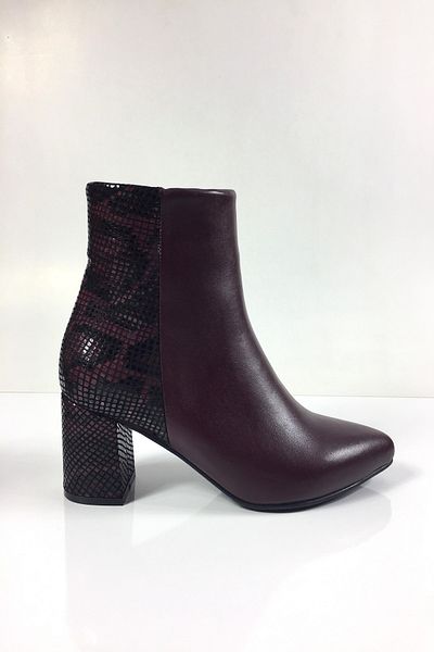 Tabak Deri Genuine Leather Laser Embroidered Stylish and Comfortable Daily Heeled Boots - Claret Red