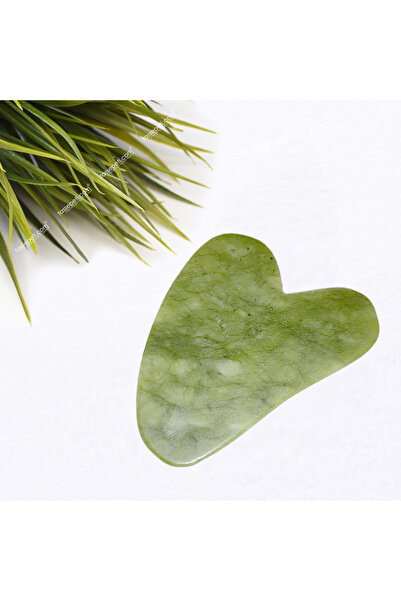 TAŞ SEPETİ Yeşim Gua Sha Orijinal Kalp Şekli Jade Masaj Taşı