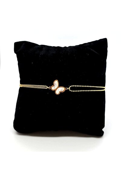 Pag accessories Pearl Stone Butterfly Detailed Stainless Steel Double Chain A...