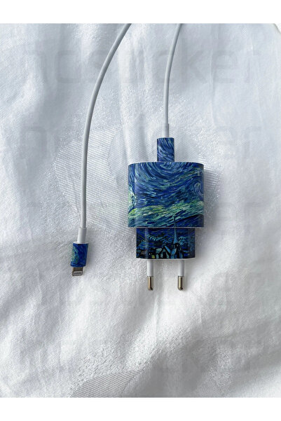 hdsticker Iphone 20w Uyumlu Şarj Aleti Kaplaması - Van Gogh Temalı Full Kaplama Sticker 5 Parça