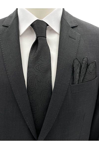 Brianze Black Shawl Pattern Tie Handkerchief Set