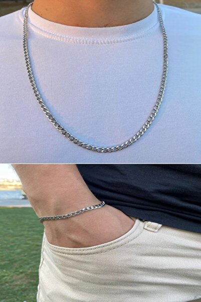 dergavud Kalın Figoro Çelik Kolye Ve Bileklik Seti