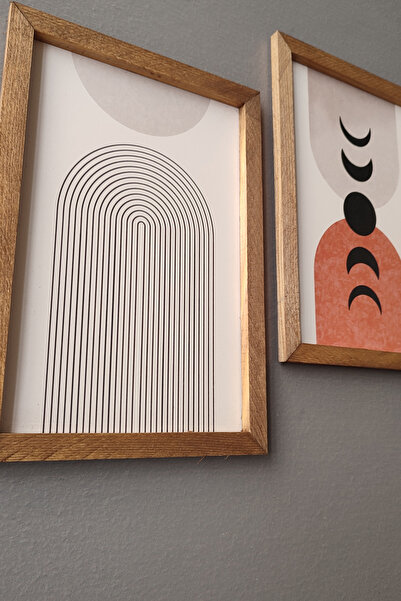 Wooden Factory Bohemian and Moon Phases Painting Set, 3 Piece Painting with Wooden Frame