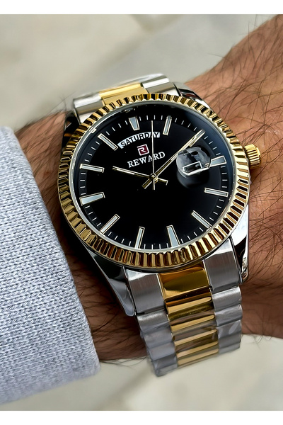Reward Çift Takvimli Çelik Kordon Gümüş-Altın Renk Şık Erkek Kol Saati