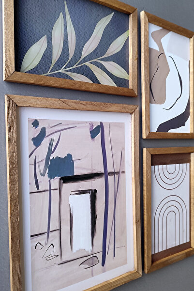 Wooden Factory Bohem Design, Sanatsal Duvar Dekoru, 4 Lü Antre Ahşap Çerçeveli Tablo Seti