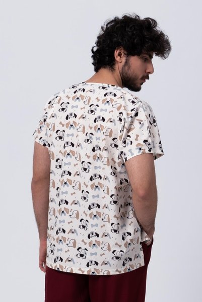 Medikal Dolap Pios Men's Bone Dog Patterned Lycra Uniform-Scrubs-Single Top