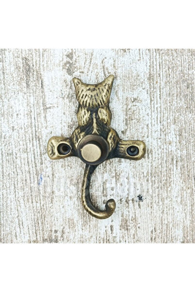 HOUSE2HOME El Yapımı Pirinç Kedi Kapı Zili. Antik Sarı