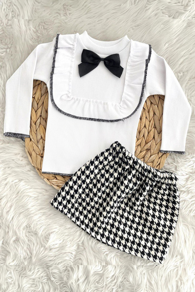 ADABEBEK Girl's Ribbed Square Collar Badi Skirt Set