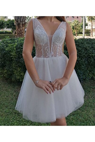 atölye nini işlemeli kısa gelinlik