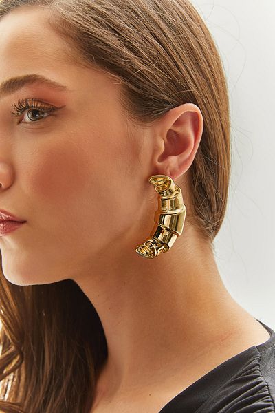 Bianco Lucci Women's Accessory Steel Large Croissant Earrings