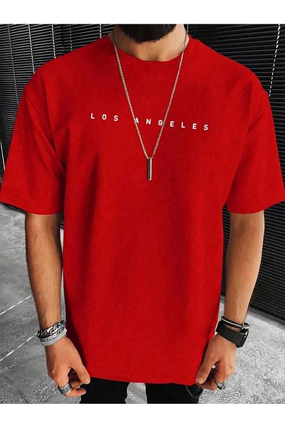 MOONBULL Men's Los Angeles Chest Printed Oversize T-shirt