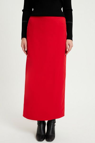 NPRIVE Hijab Closed Slit Long Straight Red Pencil Skirt