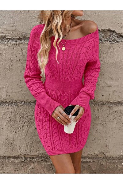 ATEMODAA BİSİKLET YAKA SAÇ ÖRGÜLÜ TRİKO ELBİSE