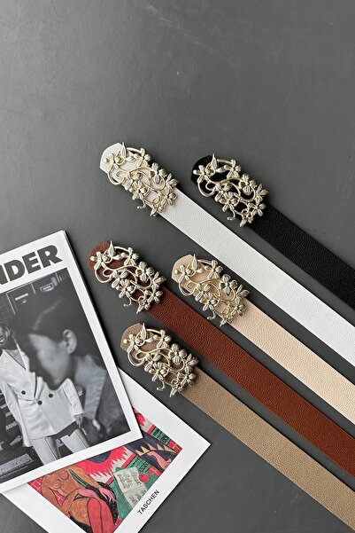 LİA KEMER 5 bucăți curea cu cataramă cu model de margarete aurii, centură pen...