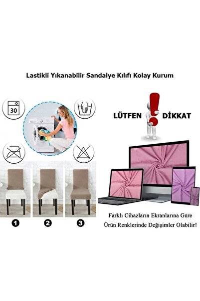 HEYTGAH Bürümcük Etekli 6 (adet) Sandalye Kılıfı Likralı Lastikli Yıkanabilir Sandalye Örtüsü Burumcuk Beyaz