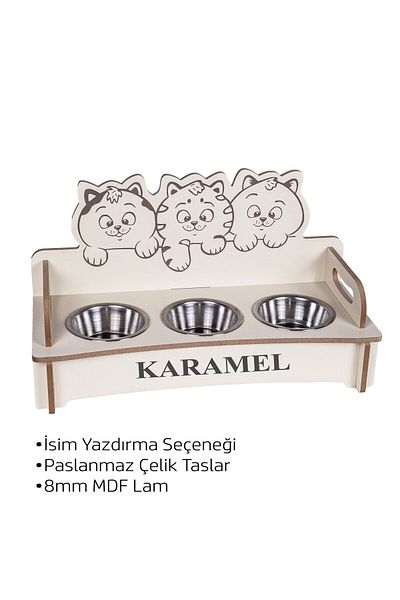Patihomes Pati Homes 3-Piece Cat Food and Water Bowl - Steel Bowl - 8mm MDF Lam Body