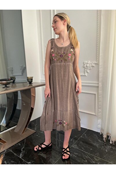 Bohemian Women's Organic Sleeveless Embroidered Long Authentic Dress