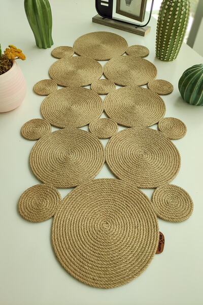 Homever Ordinal 80x35cm Hasır Jüt Salon Mutfak Masa Örtüsü