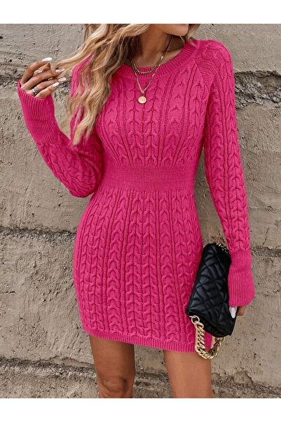 ATEMODAA BİSİKLET YAKA SAÇ ÖRGÜLÜ TRİKO ELBİSE