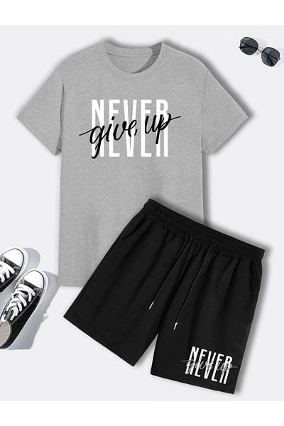 Sky Light Unisex Never Printed Gray T-Shirt - Black Shorts Set