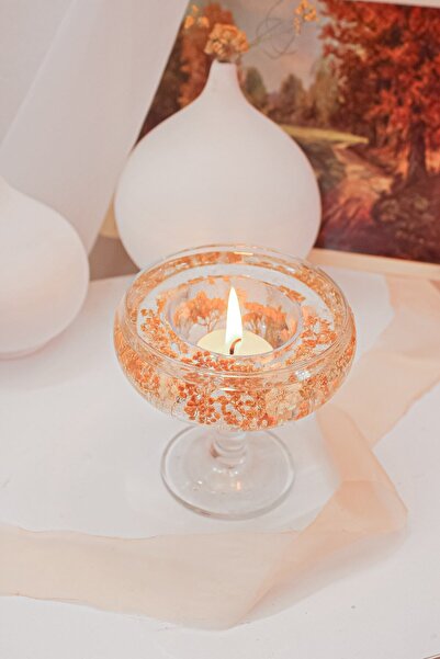 mumbi Sarı Solmayan Çiçekli Mumluk, Tamamen El Yapımı, Hediyelik Mumluk(KURU ...