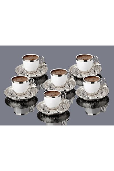 MOS'EV 12 Piece White Silver Coffee Set for 6 People