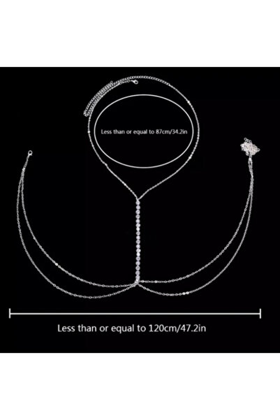 Classy Zirkon Taşlı Vücut Aksesuarı, Vücut Takısı; Su Yolu, Taşlı Vücut Zinciri (Beden Ayarlama İmkanıyla)