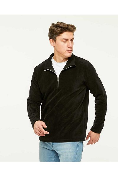 VEGA PORT Sweatshirt Black Fleece Half Metal Zipper Standard Fit Normal Cut