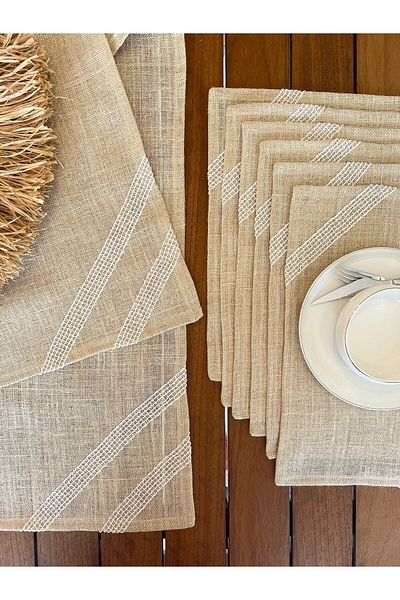 desen izmir Jut Wicker White Brodat, 1 Runner și 6 Piese American Service Set