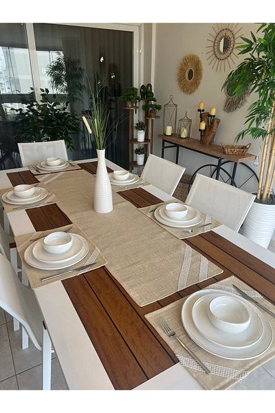 desen izmir Jut Wicker White Brodat, 1 Runner și 6 Piese American Service Set