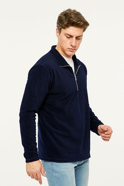 VEGA PORT Φούτερ Μπλε Navy Polar Ημιμεταλλικό φερμουάρ Standard Fit Normal Cut