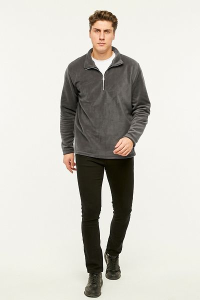 VEGA PORT Φούτερ Γκρι Fleece Ημιμεταλλικό φερμουάρ Standard Fit Normal Cut