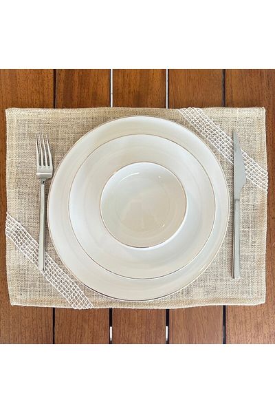 desen izmir American Service, jut Wicker Σετ 6 Λευκά Κεντημένα 30 cm X 40 cm