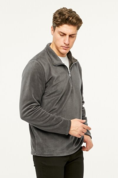 VEGA PORT Φούτερ Γκρι Fleece Ημιμεταλλικό φερμουάρ Standard Fit Normal Cut