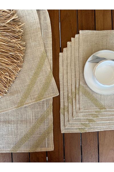 desen izmir Jut Wicker Gold Brodat, 1 Runner și 6 American Service Set