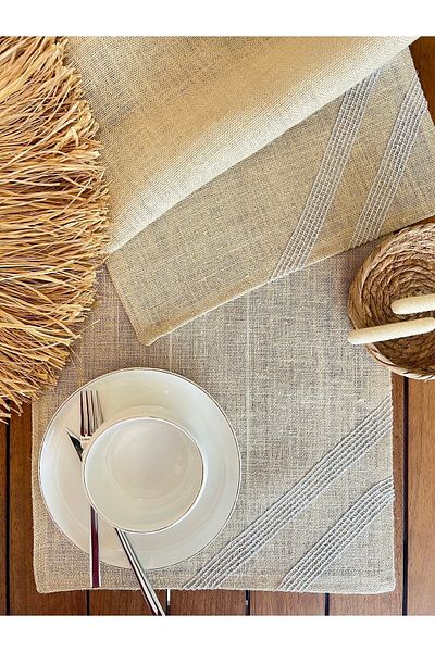 desen izmir American Service, jut Wicker, Γκρι κεντημένο Runner