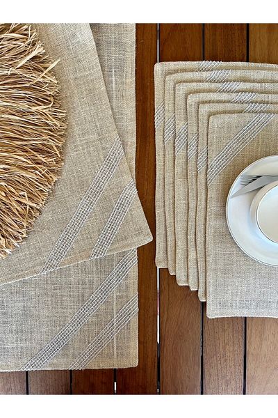 desen izmir Jut Wicker Gray Embroidered, 1 Runner and 6 American Service Set