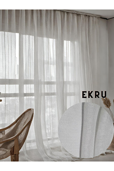 MebelPort Curtain Keten Tül çuval desen görünümlü 1/3 sık boru pileli