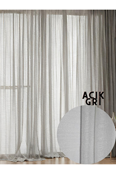 MebelPort Curtain Keten Tül çuval desen görünümlü 1/3 sık boru pileli