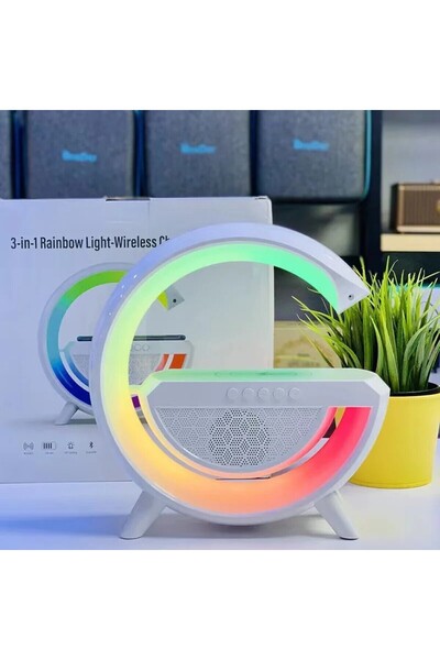 STARRYOL Gökkuşağı Masa Lambası, Kablosuz Şarj İstasyonu Bluetooth Hoparlör S...