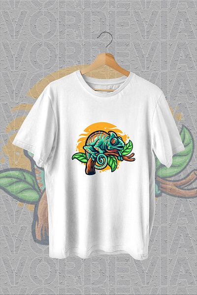 Vordevia Tricou supradimensionat alb cu imprimeu Cameleon