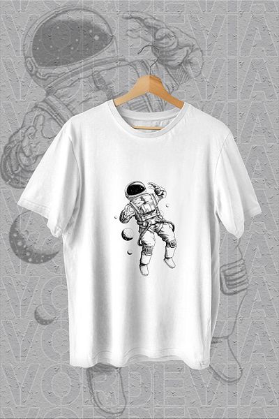 Vordevia Tricou supradimensionat alb cu imprimeu astronaut