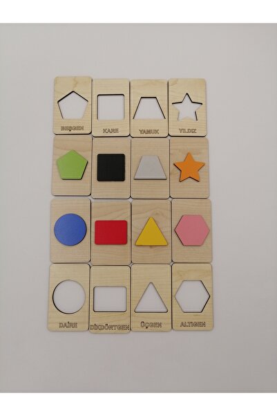 İCONS Montessori Geometril Şekiller Bul-Tak , Geometrik Şekiller Puzzle Ahşap...
