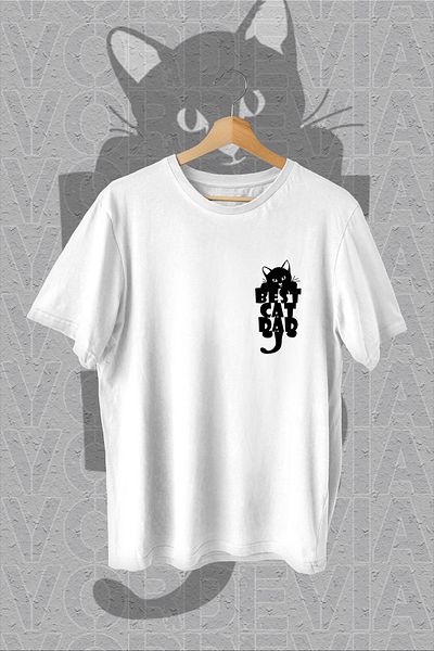 Vordevia Cel mai bun tricou alb oversize cu imprimeu Cat Dad