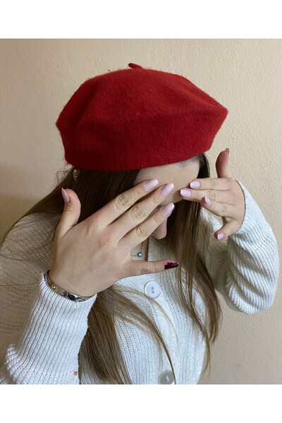 sema aksesuar Koyu Kırmızı Fransız Ressam Bere - Şapka - Sevgililer Günü Hediyesi