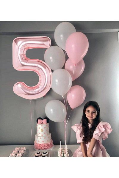 Ekin Süs Rosegold 5 Year Old Balloon and Pink - White Balloon Combination