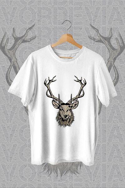 Vordevia Tricou supradimensionat alb cu imprimeu Deer